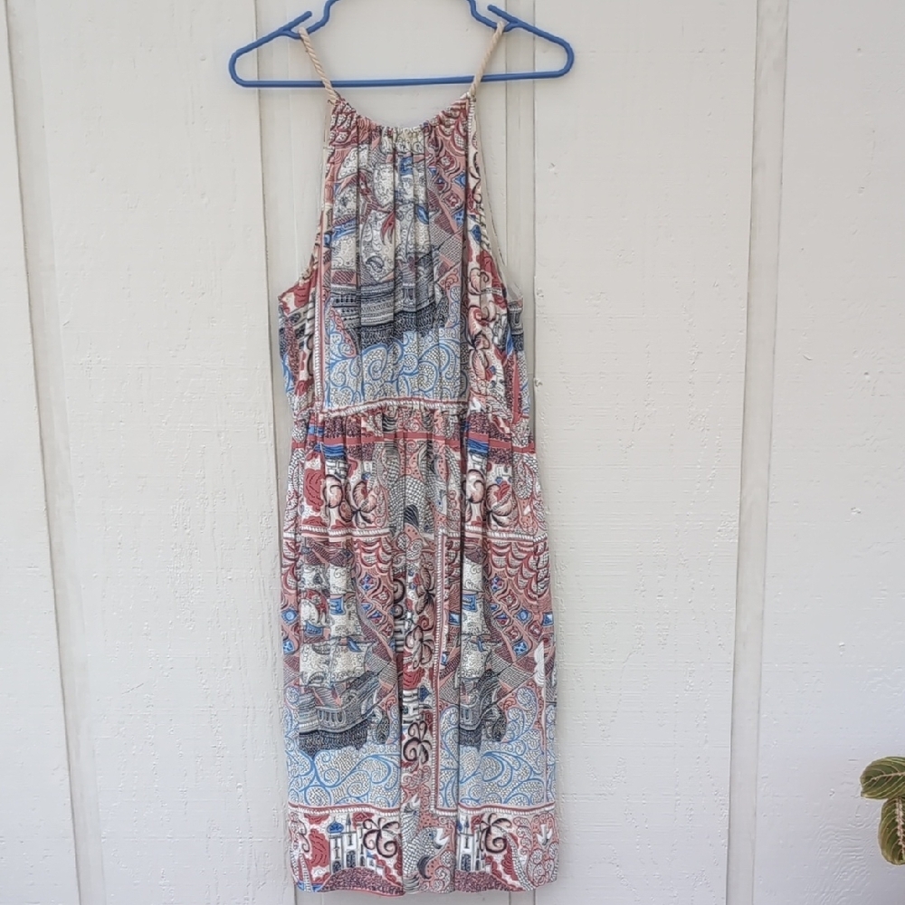 Anthropologie Floreat Castle Lake Dress Large Mini Nautical Sleeveless Rope Neck - Picture 9 of 17
